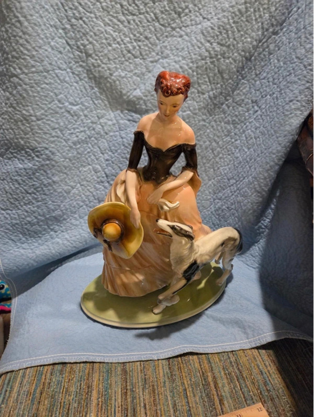 Vintage large ceramic lady with borzoi figurine